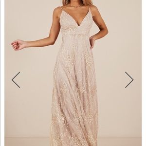Showpo Called Out in Gold Sparkle Prom Dress